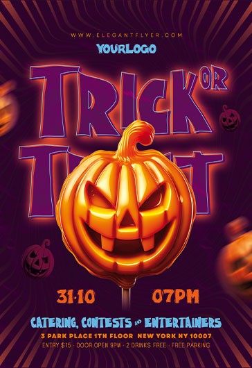 Purple Exclusive Trick Or Treat Free Flyer Template PSD By Elegantflyer