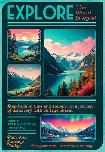 Blue Vintage And Retro Travel Free Poster Template PSD By Elegantflyer