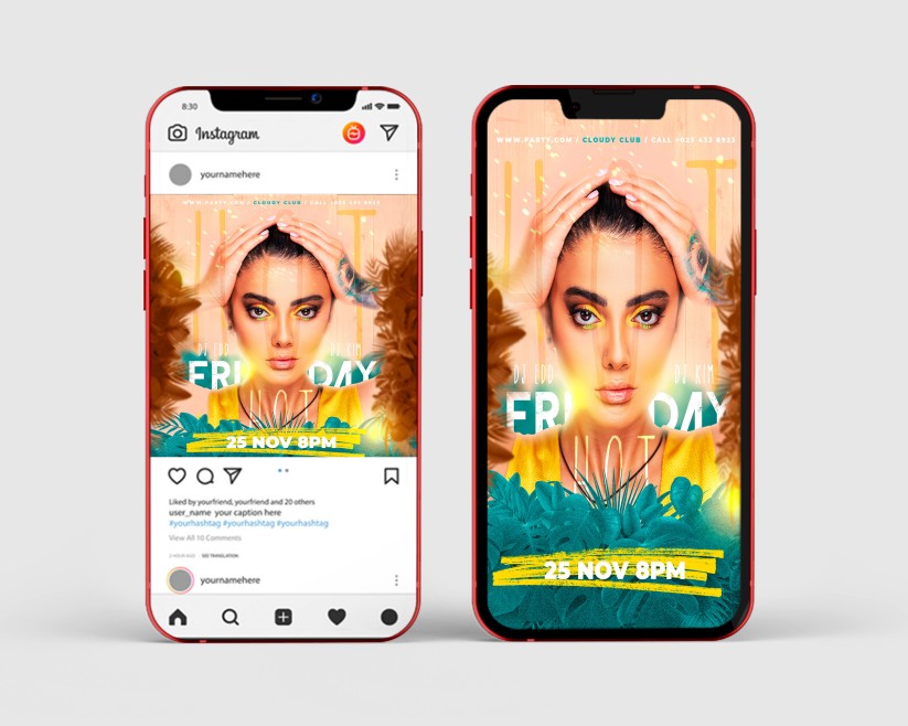 Hot Friday – Free Instagram Stories Template in PSD + Post Template Hot Friday – Free Instagram Stories Template in PSD + Post Template