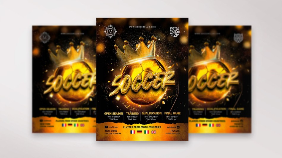 golden soccer free flyer PSD template golden soccer free flyer PSD template