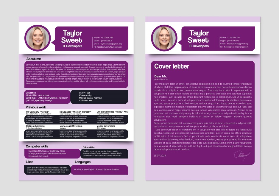 Lavender Colored CV Premium Template in PSD 11 Lavender Colored CV Premium Template in PSD 11