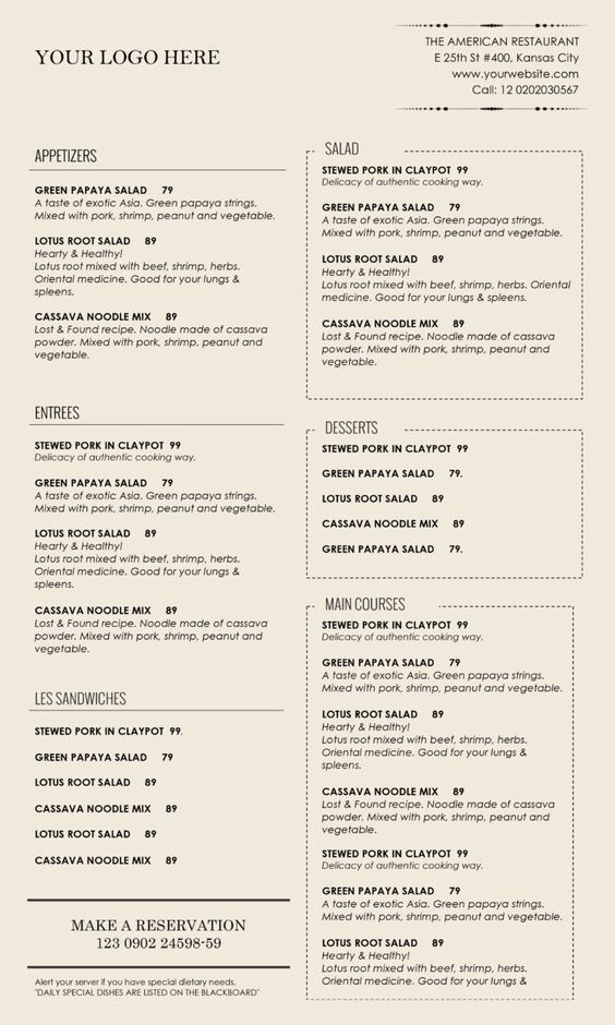 Restaurant Menu Template Word Restaurant Menu Template Word