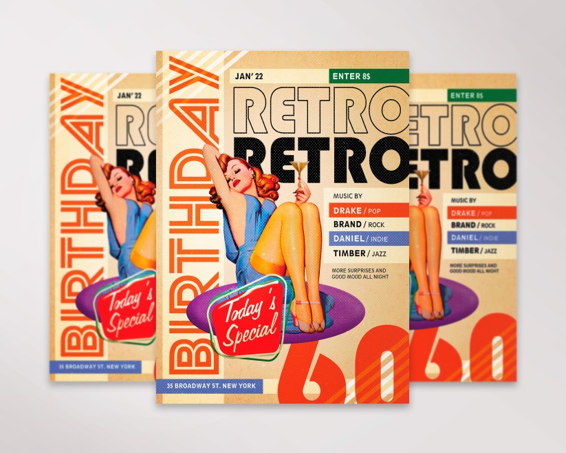 FREE RETRO BIRTHDAY INVITATION PSD TEMPLATE 8 FREE RETRO BIRTHDAY INVITATION PSD TEMPLATE 8