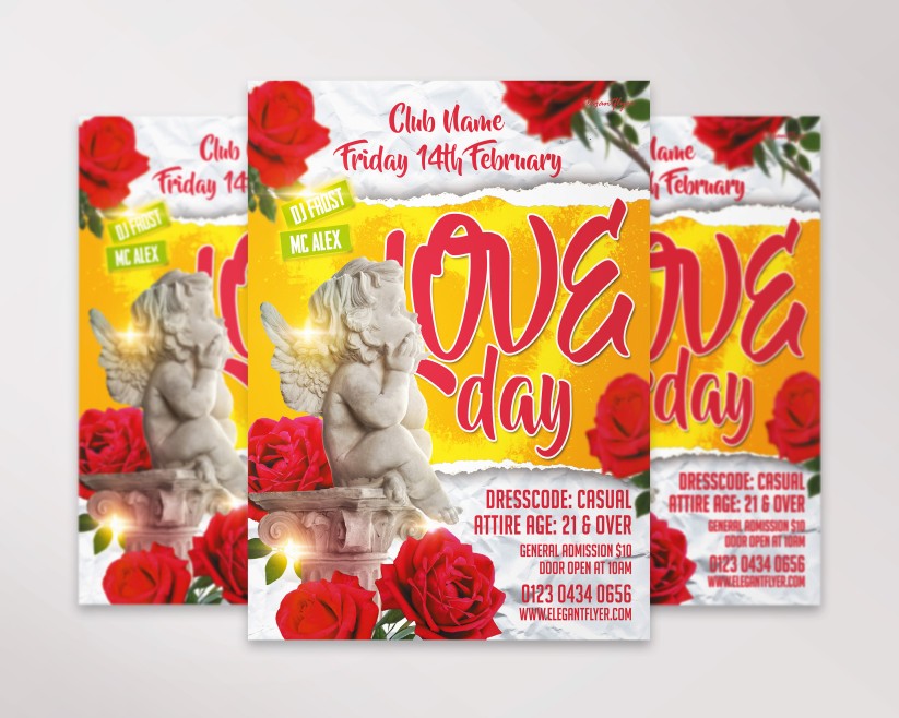 White Valentine's Day Flyer template with roses White Valentine's Day Flyer template with roses