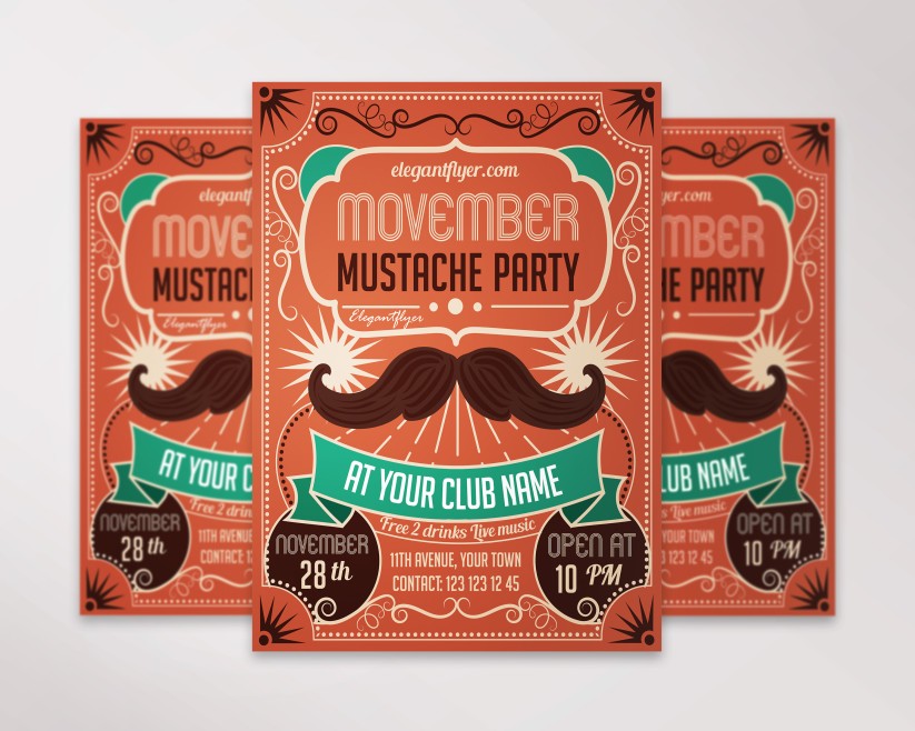 Movember Mustache Party Premium Flyer PSD Template Movember Mustache Party Premium Flyer PSD Template