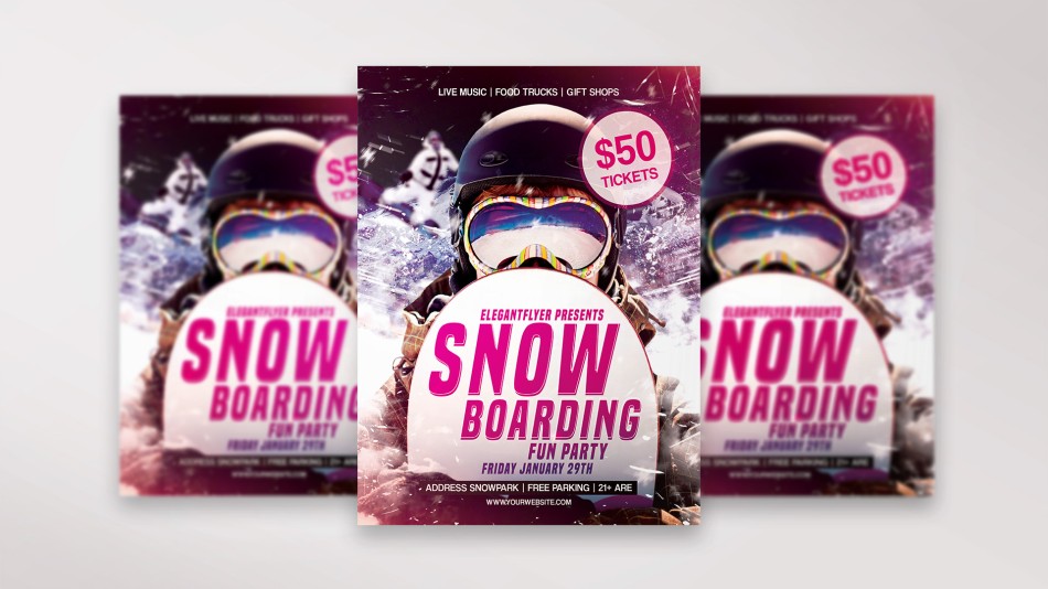 Snowboarding Fun Party Free Flyer PSD Template Snowboarding Fun Party Free Flyer PSD Template