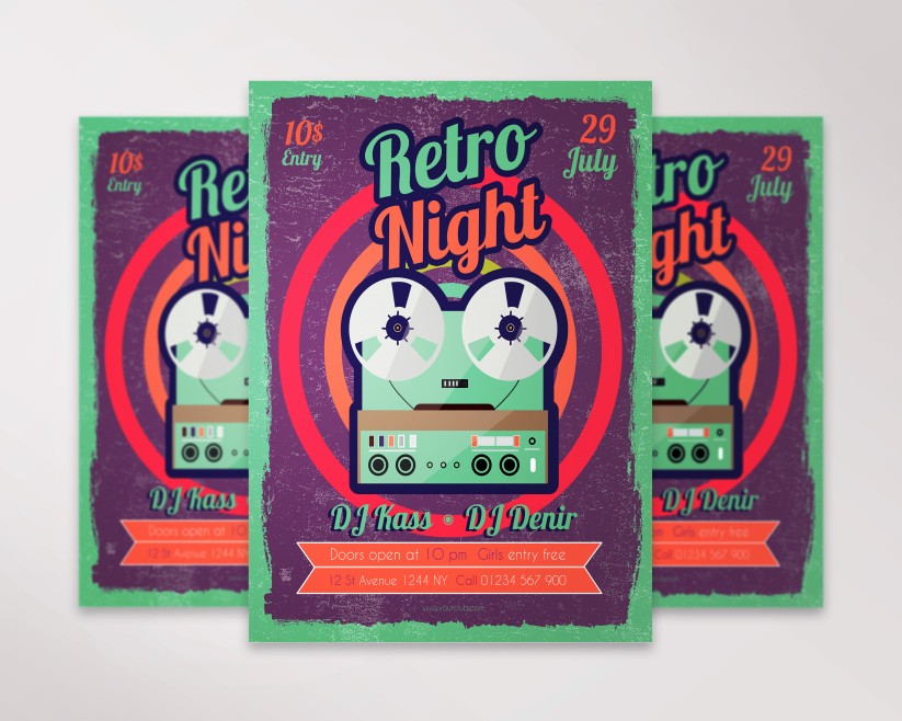 Purple Retro Night Flyer PSD Template Purple Retro Night Flyer PSD Template