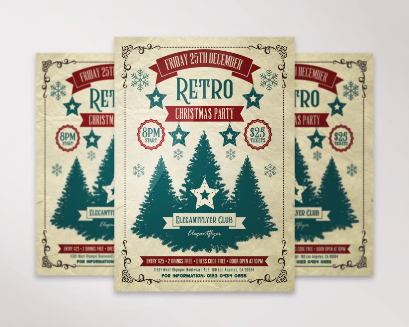 Retro Christmas Party – Flyer PSD Template 037 Retro Christmas Party – Flyer PSD Template 037