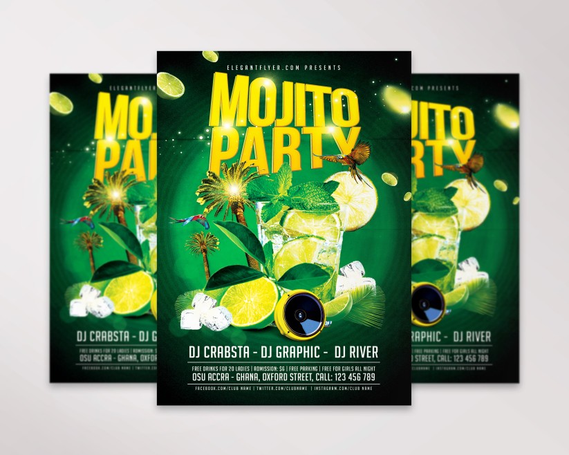 Mojito Ice Party Free Flyer PSD Template Mojito Ice Party Free Flyer PSD Template
