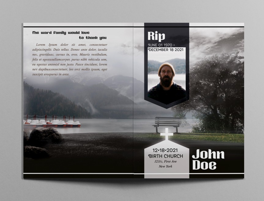 FUNERAL PROGRAM – FREE BI-FOLD BROCHURE PSD TEMPLATE 01 FUNERAL PROGRAM – FREE BI-FOLD BROCHURE PSD TEMPLATE 01
