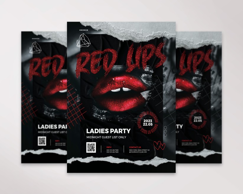 red lips party flyer template red lips party flyer template