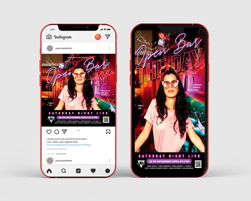 Open Bar – Free Instagram Stories Template in PSD + Post Template Open Bar – Free Instagram Stories Template in PSD + Post Template