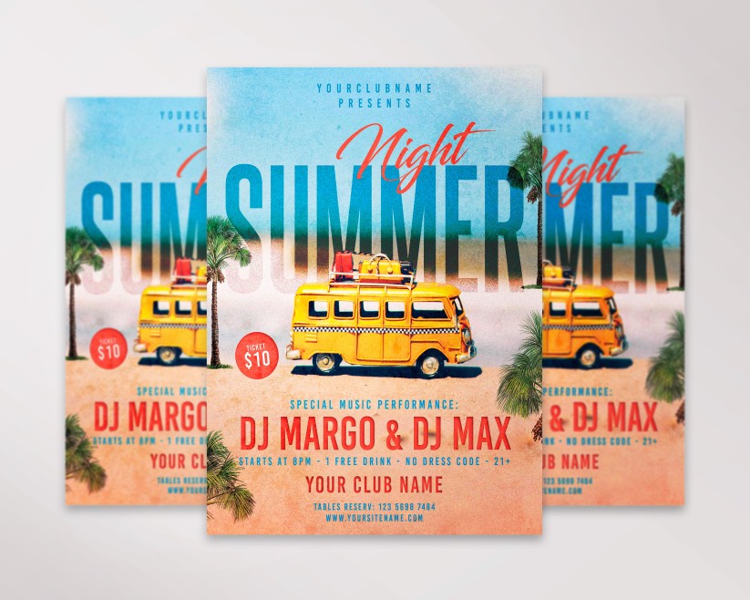 Free Retro Summer Invitation PSD Template Free Retro Summer Invitation PSD Template