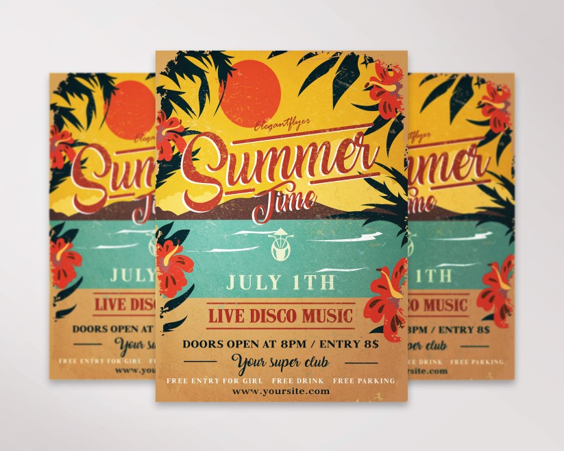 Vintage Summer Time Flyer PSD Template Vintage Summer Time Flyer PSD Template