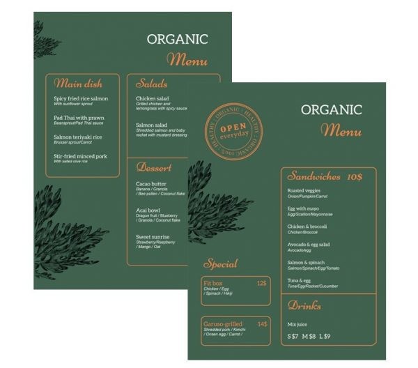 Organic Menu - Free Google Docs Templates Organic Menu - Free Google Docs Templates