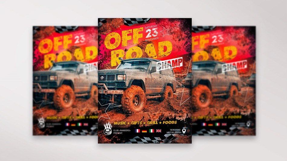 red off road champ free flyer PSD template red off road champ free flyer PSD template