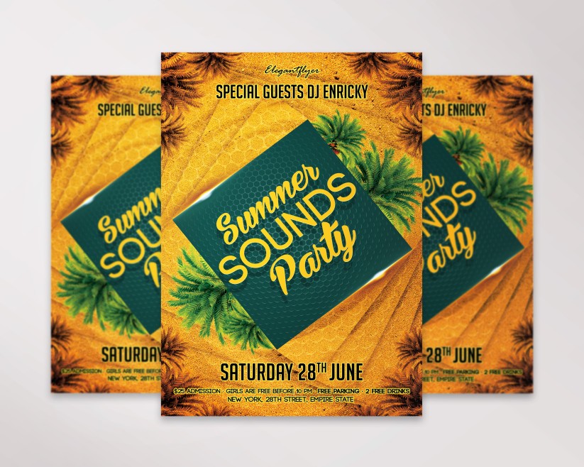 Summer Sounds Party Free Flyer PSD Template Summer Sounds Party Free Flyer PSD Template