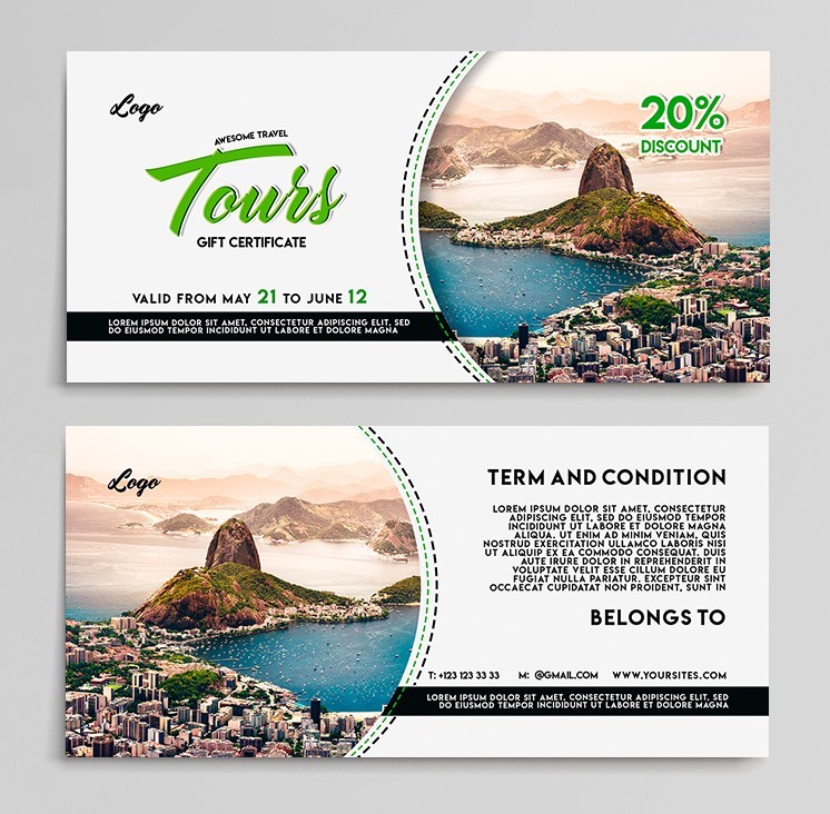 Tours Free Gift Certificate PSD Template Tours Free Gift Certificate PSD Template