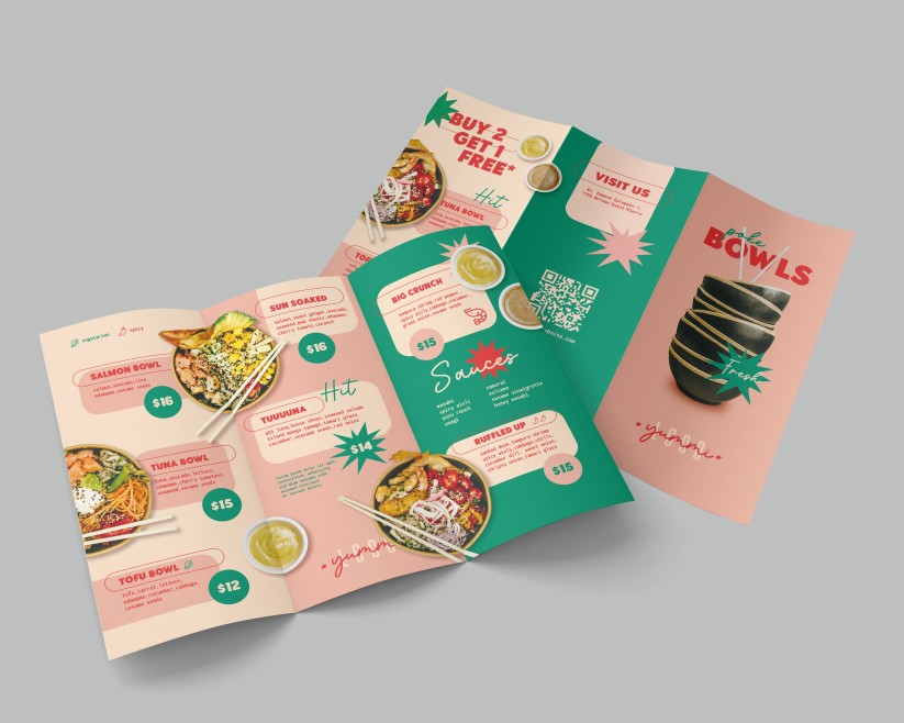 POKE BOWL MENU - PREMIUM PSD TRI-FOLD BROCHURE TEMPLATE POKE BOWL MENU - PREMIUM PSD TRI-FOLD BROCHURE TEMPLATE