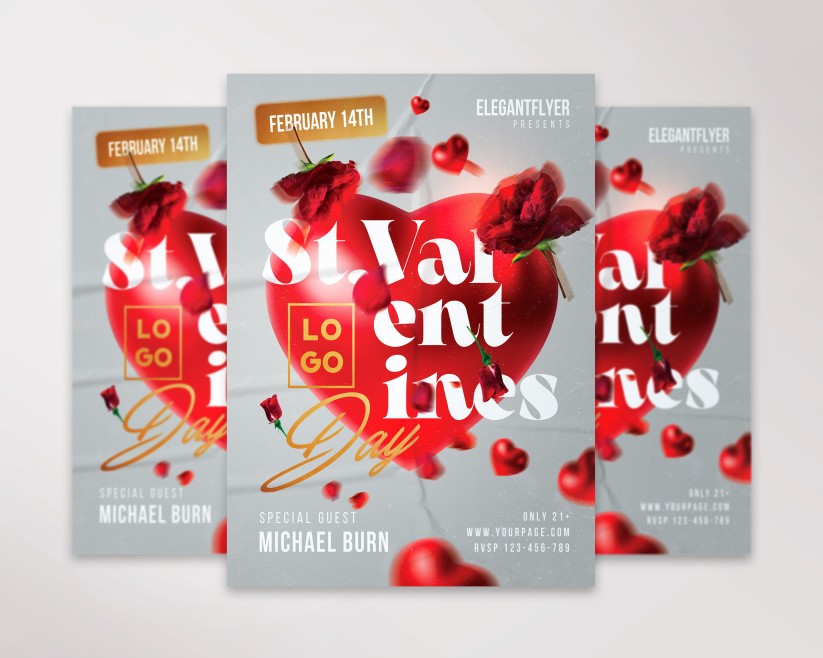 Valentine's Day Flyer PSD Template with red heart Valentine's Day Flyer PSD Template with red heart