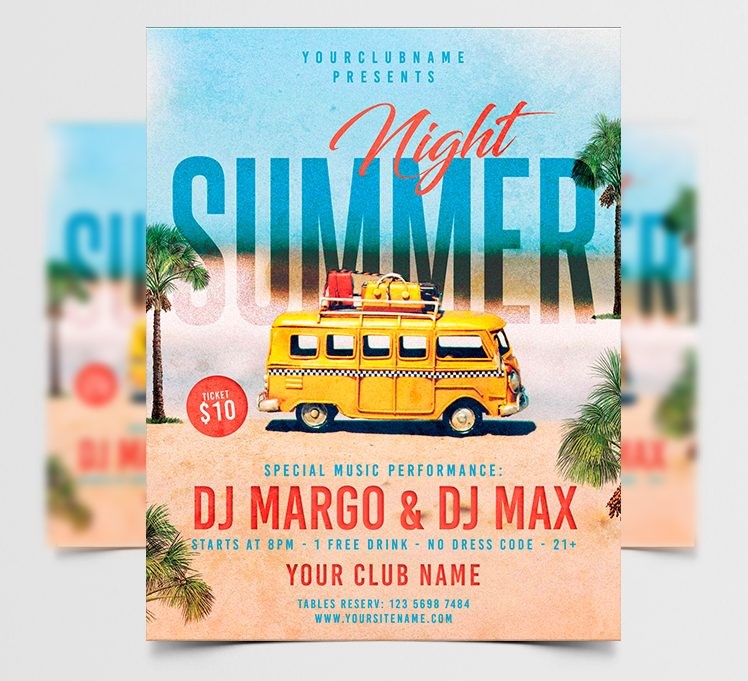 Free Retro Summer Invitation PSD Template Free Retro Summer Invitation PSD Template
