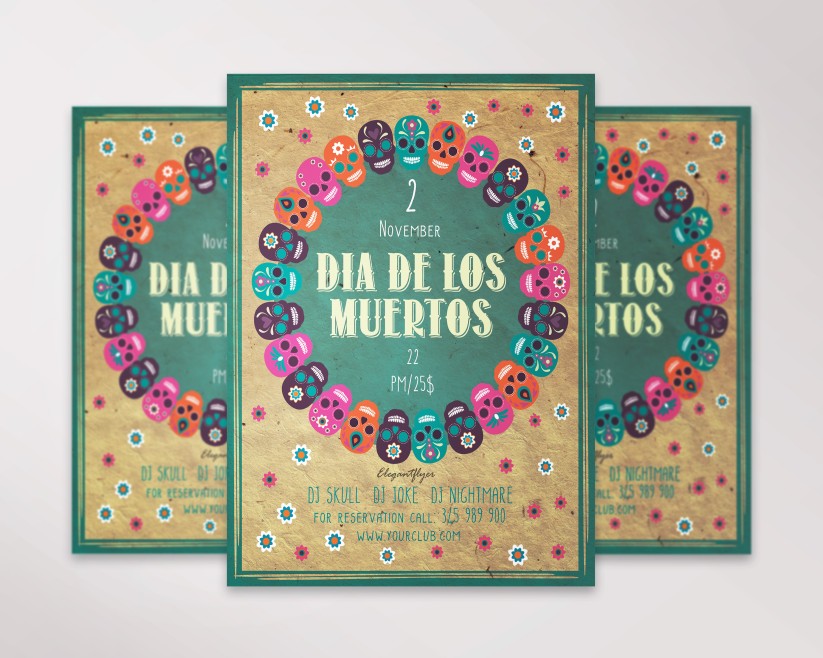 Dia De Los Muertos Party Free Flyer PSD Template Dia De Los Muertos Party Free Flyer PSD Template