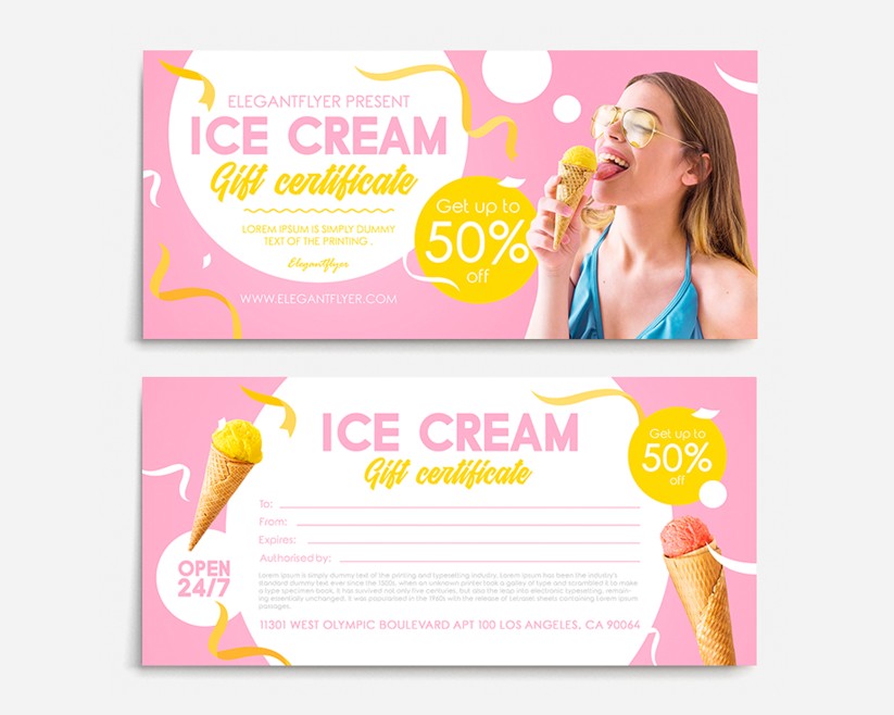 ICE CREAM DISCOUNT – PREMIUM GIFT CERTIFICATE PSD TEMPLATE ICE CREAM DISCOUNT – PREMIUM GIFT CERTIFICATE PSD TEMPLATE