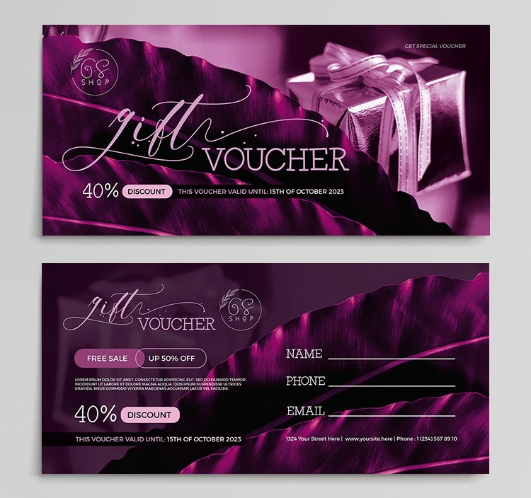 Purple Gift Certificate PSD Template Purple Gift Certificate PSD Template