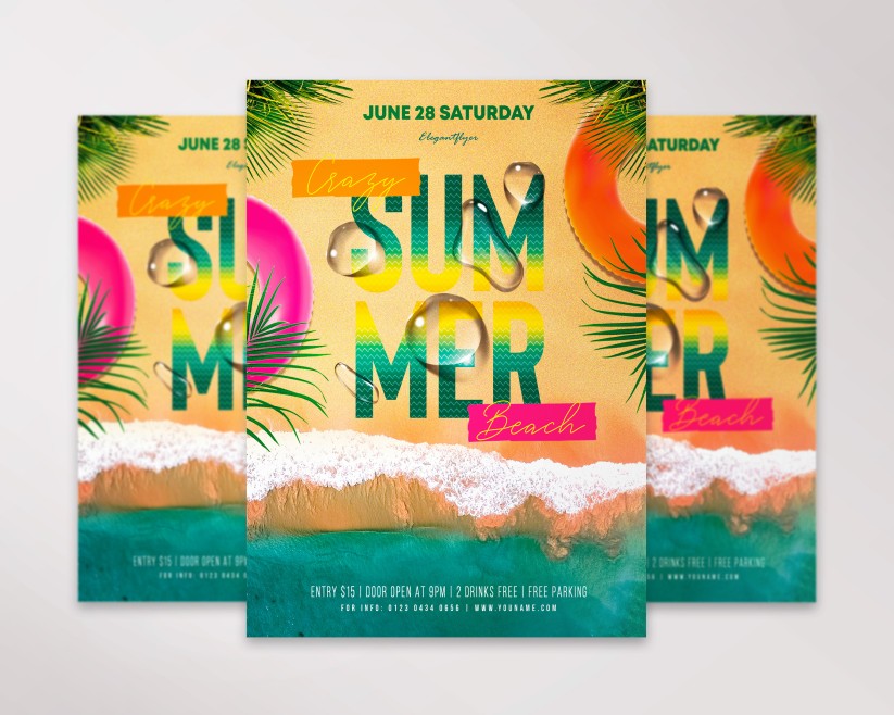 Crazy Summer Beach Flyer PSD Template Crazy Summer Beach Flyer PSD Template