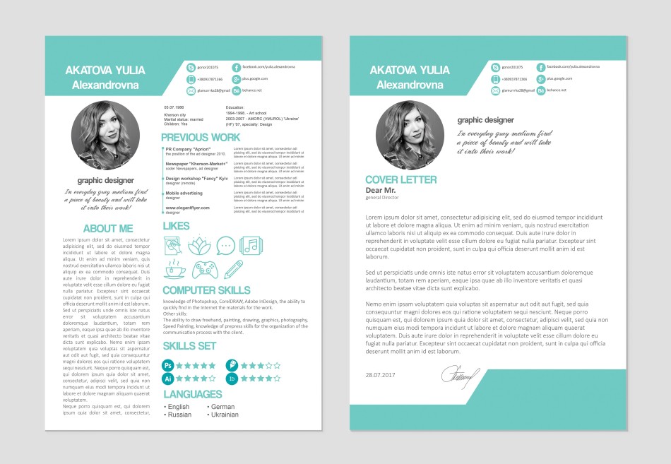 Designer Template for CV and Cover Letter 17 Designer Template for CV and Cover Letter 17