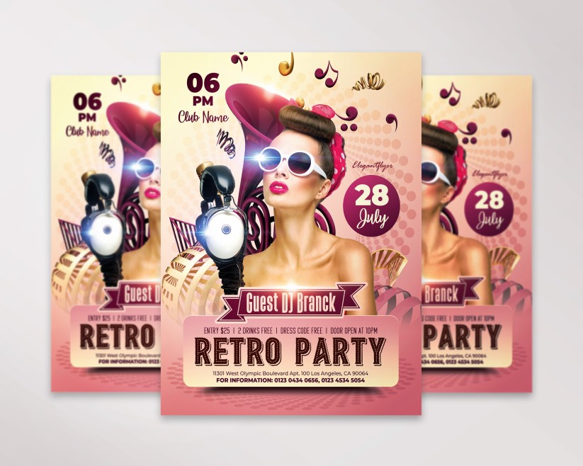 Retro Party 1 Free Flyer PSD Template Retro Party 1 Free Flyer PSD Template