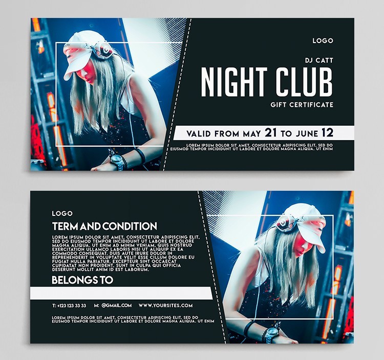 Night Club Gift Certificate PSD Template Night Club Gift Certificate PSD Template