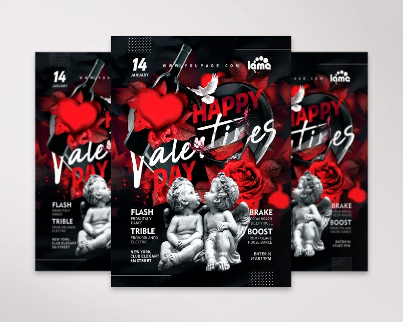 Black Valentine's Day Flyer with angels Black Valentine's Day Flyer with angels