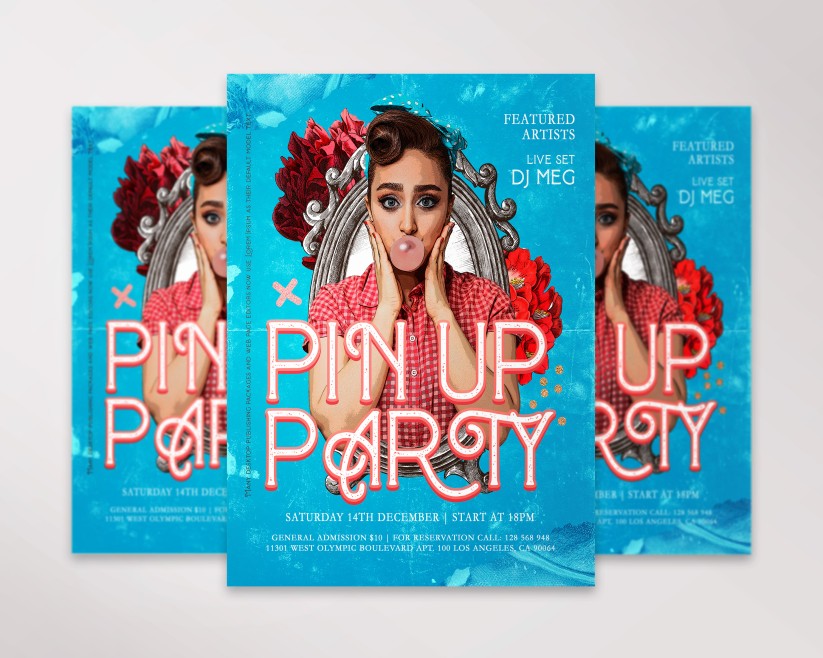 Blue Pin Up Retro Party Flyer Template Blue Pin Up Retro Party Flyer Template