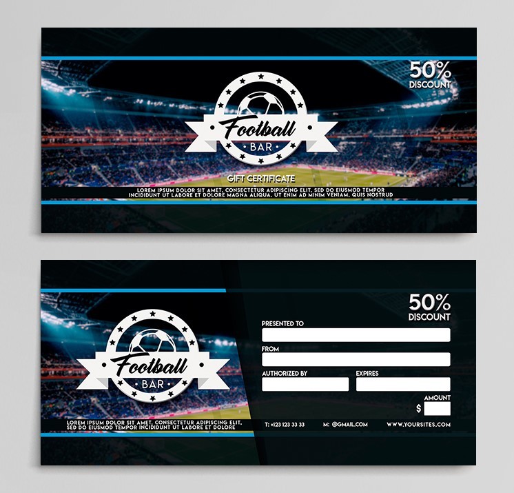 Football Bar Gift Certificate PSD Template Football Bar Gift Certificate PSD Template