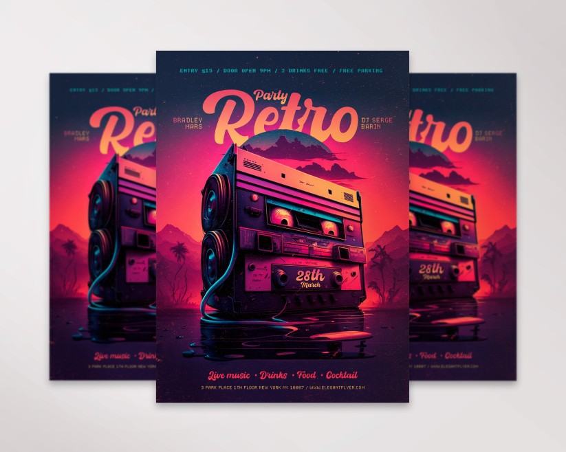 Retro Party Dark Flyer PSD Template Retro Party Dark Flyer PSD Template