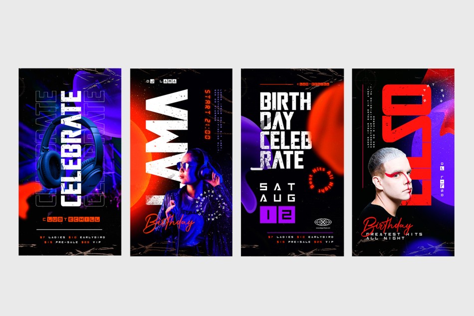 BIRTHDAY DJ - INSTAGRAM STORIES TEMPLATES SET IN PSD BIRTHDAY DJ - INSTAGRAM STORIES TEMPLATES SET IN PSD