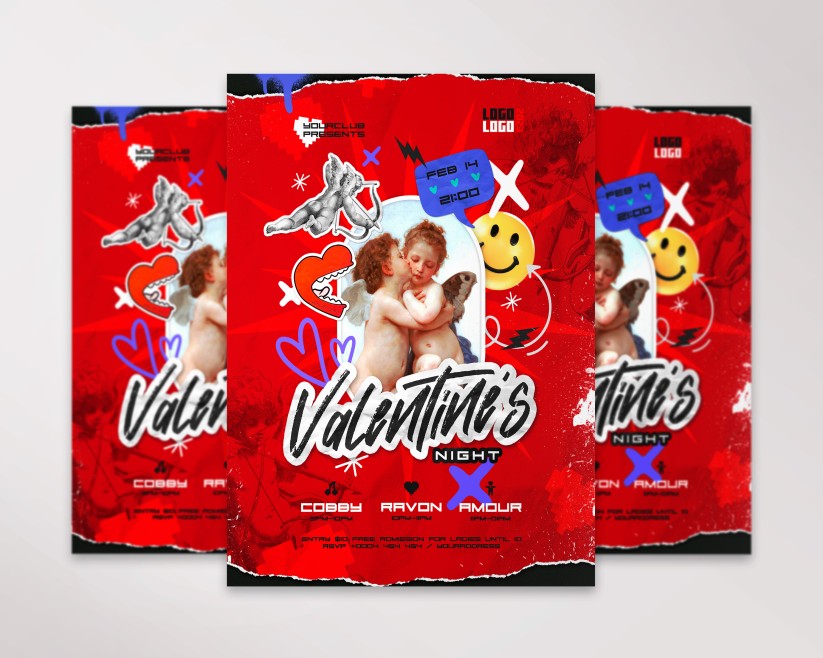 Grunge Valentine's Day Template with cupids Grunge Valentine's Day Template with cupids