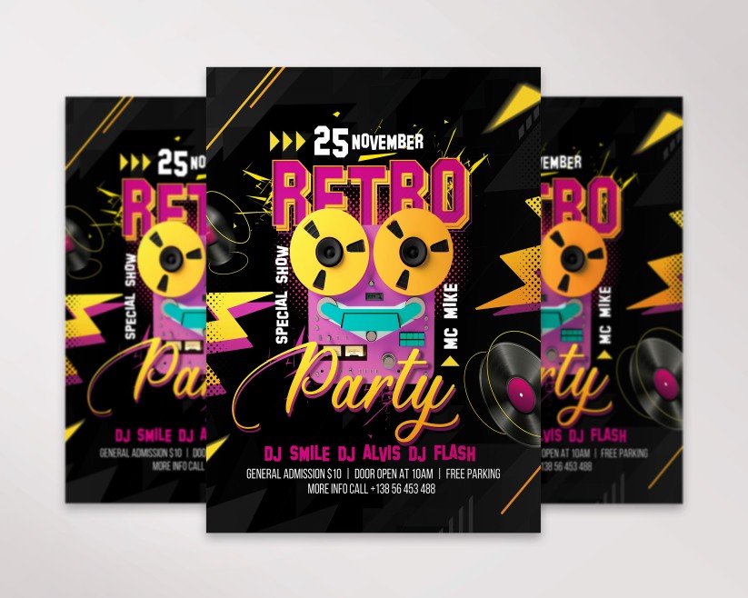 Retro Party Event Free PSD Flyer Template Retro Party Event Free PSD Flyer Template