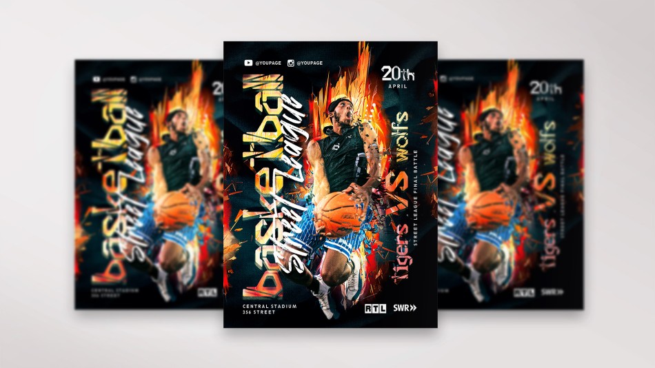 Fire Basketball PSD Flyer Template Fire Basketball PSD Flyer Template