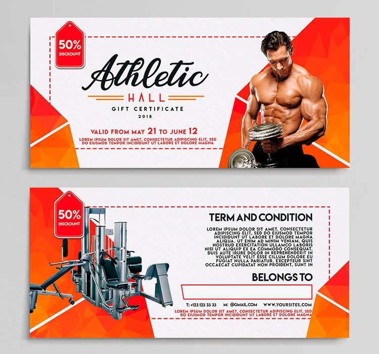 Athletic Hall Gift Certificate PSD Template Athletic Hall Gift Certificate PSD Template