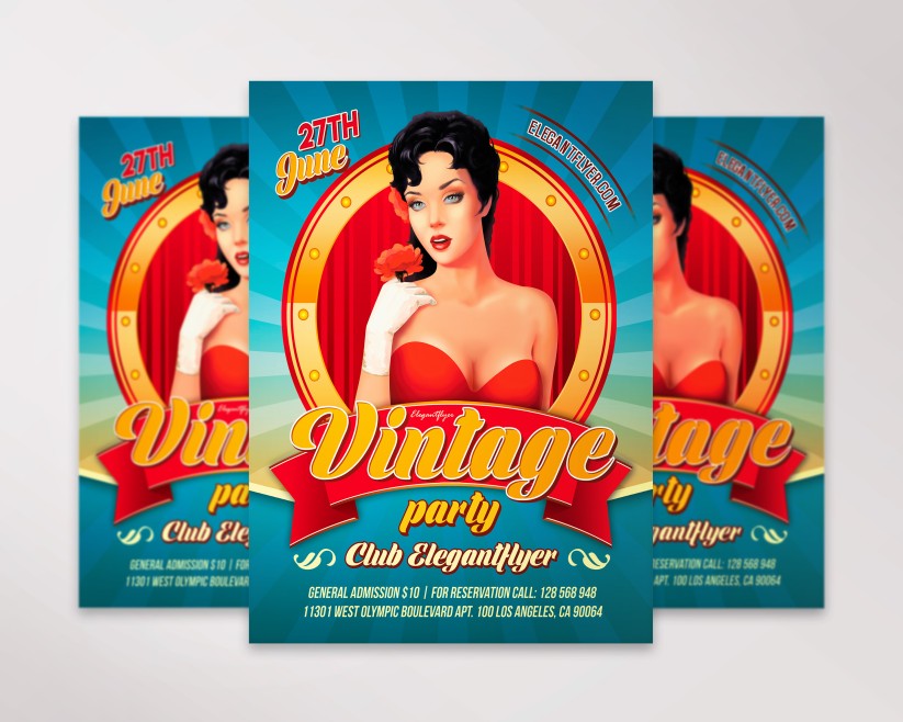 Blue Vintage Party Flyer PSD Template Blue Vintage Party Flyer PSD Template