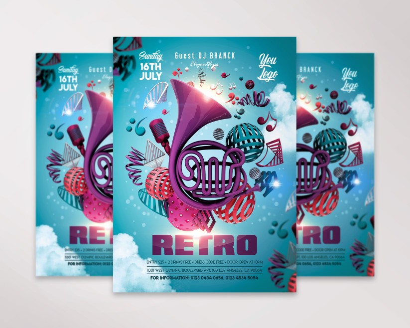 Retro Night Blue Flyer PSD Template Retro Night Blue Flyer PSD Template