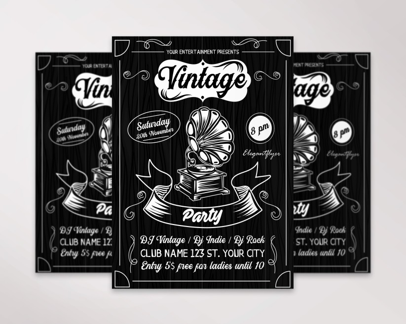 Black Vintage Party Flyer PSD Template Black Vintage Party Flyer PSD Template