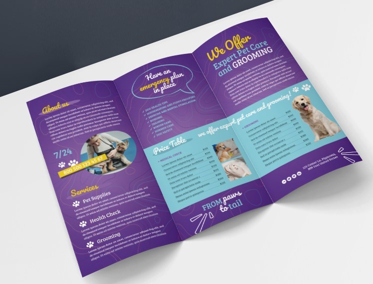 Purple Pet Trifold Brochure template Purple Pet Trifold Brochure template