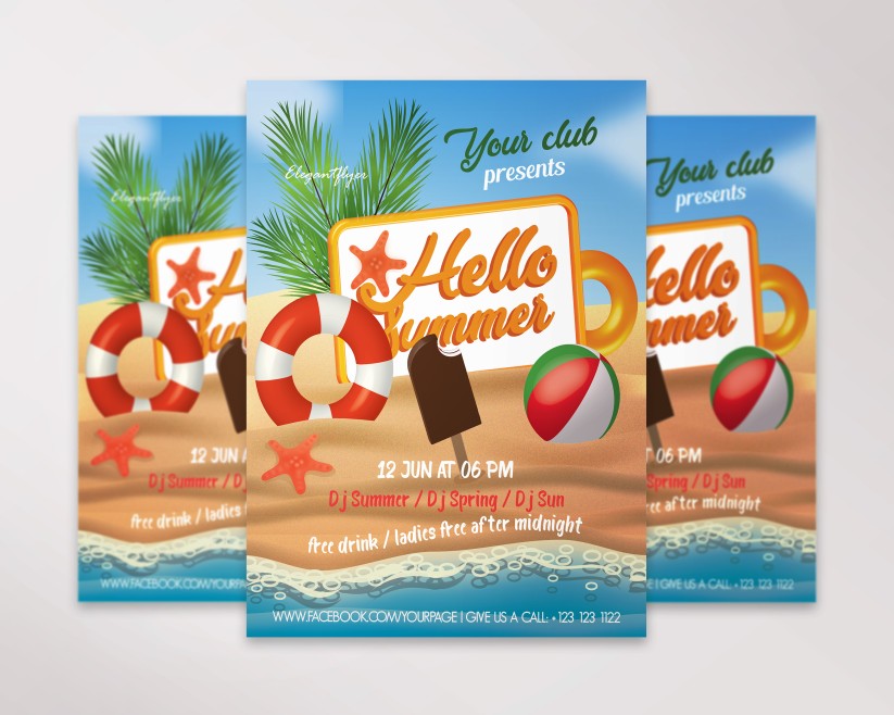 Cute Hello Summer Free Flyer PSD Template Cute Hello Summer Free Flyer PSD Template