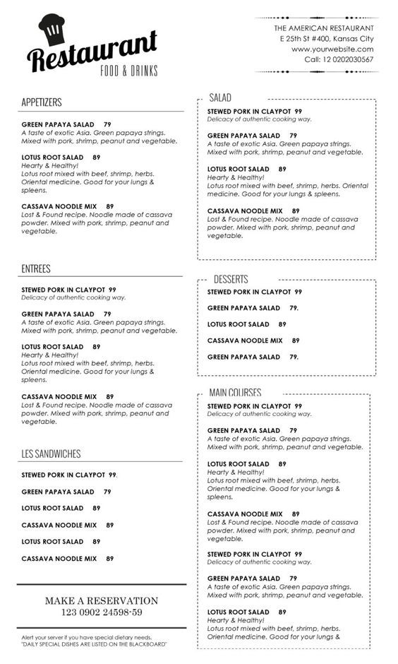 Free Printable Restaurant Menu Templates Free Printable Restaurant Menu Templates