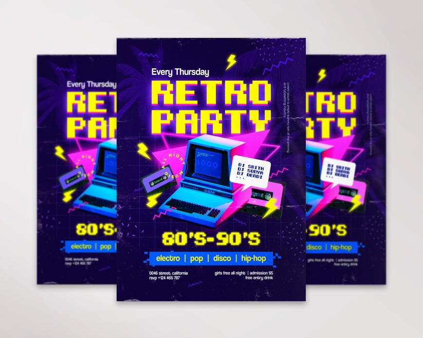 Retro Party Free Flyer PSD Template 3 Retro Party Free Flyer PSD Template 3