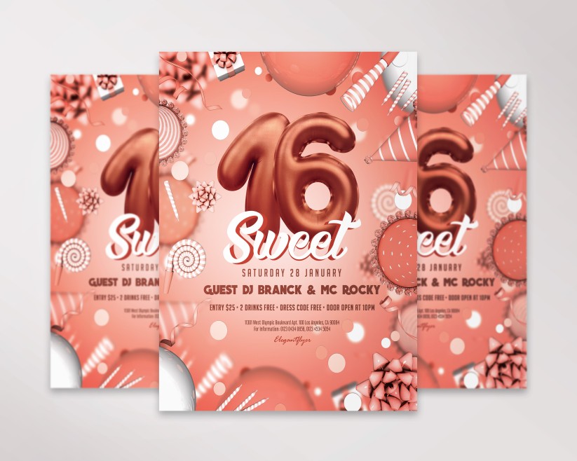 SWEET 16 - FREE PSD FLYER TEMPLATE + FACEBOOK COVER + INSTAGRAM POST SWEET 16 - FREE PSD FLYER TEMPLATE + FACEBOOK COVER + INSTAGRAM POST