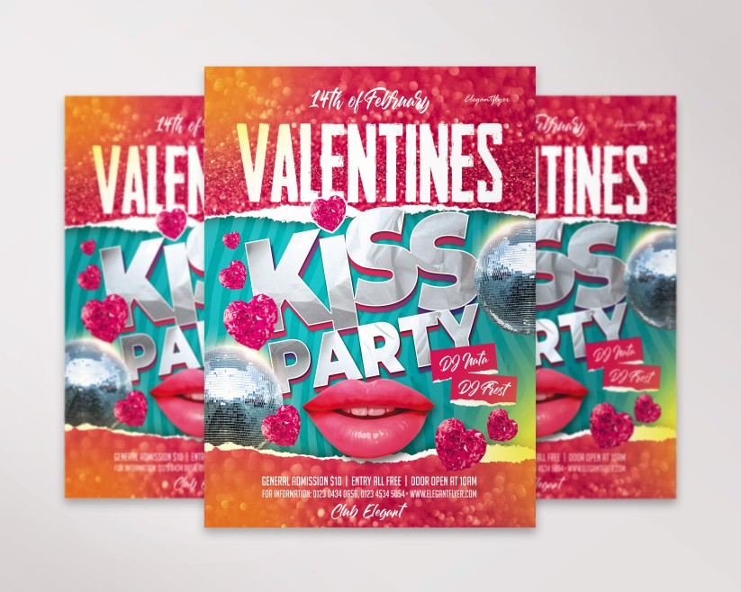 Valentine's Day Kiss Party Flyer Valentine's Day Kiss Party Flyer